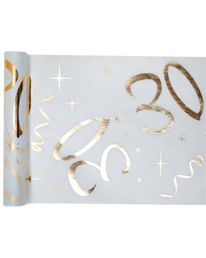 White &amp; Gold Sparkle 30th Table Runner - 5m
