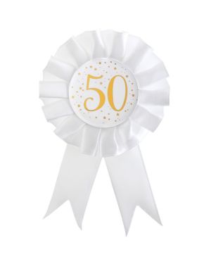 White &amp; Gold Sparkle 50th Rosette