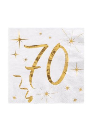 White &amp; Gold Sparkle 70th Paper Napkins - 25cm (20pk)