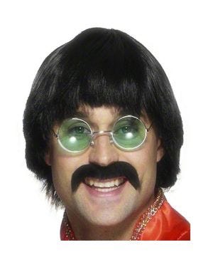 60s Black Mersey Wig &amp; Tash