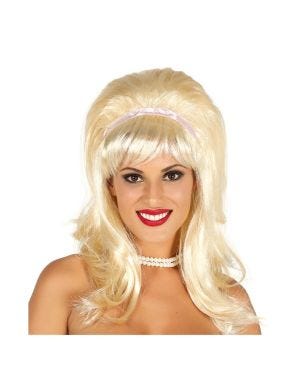 60s Blonde Wig With Ribbon