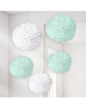 Baby Wishes White &amp; Mint Pom Poms (5pk)
