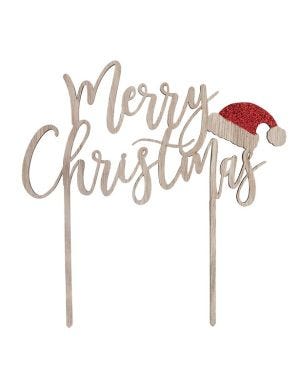 Merry Christmas Wooden Cake Topper - 17cm