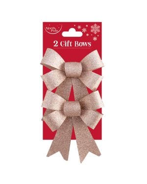 Rose Gold Glitter Large Gift Bows (2pk)