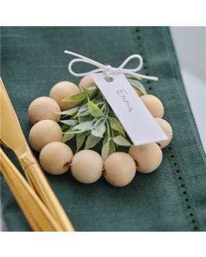 Wooden Bead Place Card Holder with Foliage (6pk)