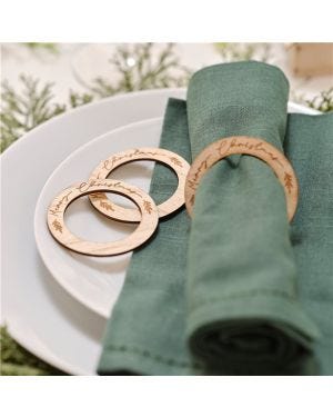 Burnout Wood Merry Christmas Napkin Rings (6pk)