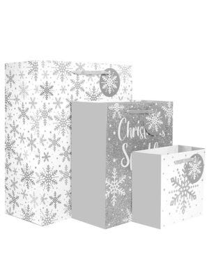 Silver Glitter Snowflake Gift Bag Set (3pk)