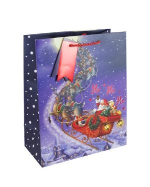 Sleigh Ride Santa Large Gift Bag - 33cm x 26.5cm
