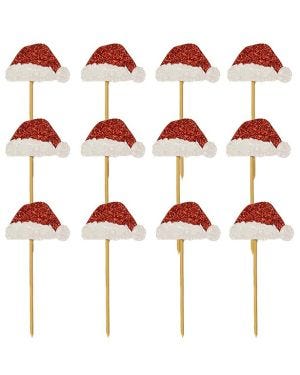 Glitter Santa Hat Cupcake Toppers (12pk)