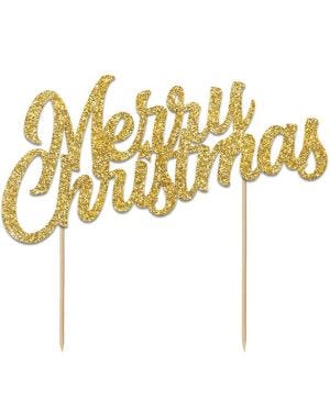 Gold Glitter Merry Christmas Cake Topper - 18cm