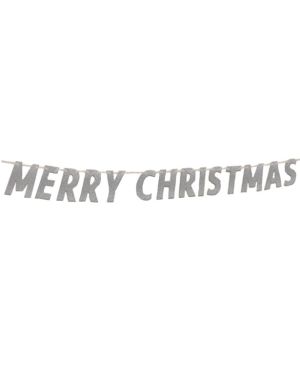 Silver Glitter &#039;Merry Christmas&#039; Banner - 2.8m