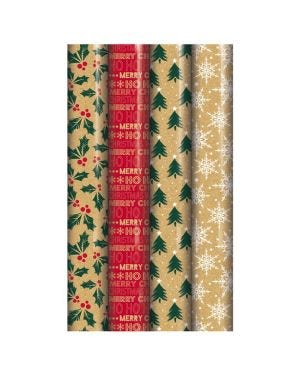 Eco Printed Kraft Wrapping Paper Roll 3m - Assorted Designs