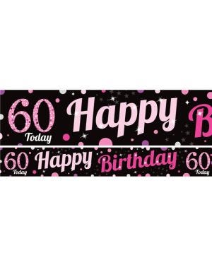 60th Birthday Pink Celebration Paper Banners -1m (3pk)