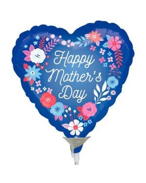 Mother&#039;s Day Blue Heart Mini Air-Filled Foil Balloon - 9&quot;