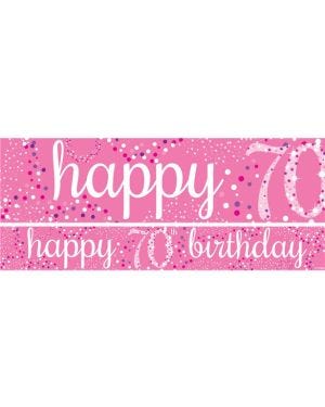 70th Birthday Pink Sparkling Celebration Paper Banners -1m (3pk)