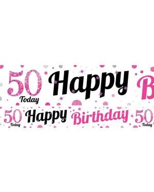 50th Birthday Pink Celebration Paper Banners -1m (3pk)