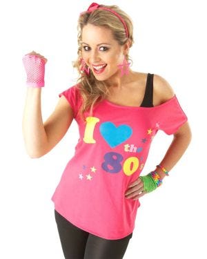 I Love the 80s Pink T Shirt - Adult Costume