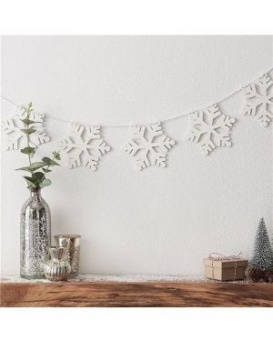 White Wooden Snowflake Bunting - 2m