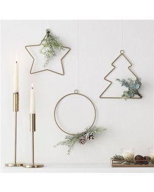 Gold Wire Tree, Star &amp; Circle Hanging Decorations (3pk)