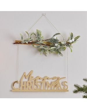 Gold Acrylic Merry Christmas Wreath with Mistletoe