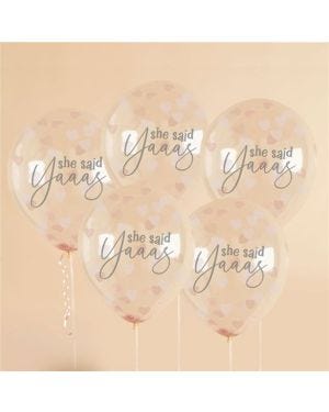 She Said Yaaas Rose Gold Heart Confetti Latex Balloons - 12&quot; (5pk)