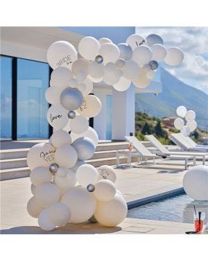 Hen Party White &amp; Silver Latex Balloon Arch With Streamers