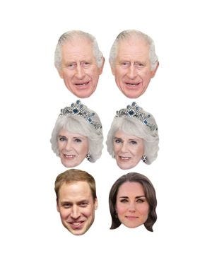 Royals Card Masks King Charles III, Camilla, Prince William, Princess Kate (6pk)
