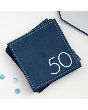 Mix It Up Blue 50th Paper Napkins - 33cm (16pk)
