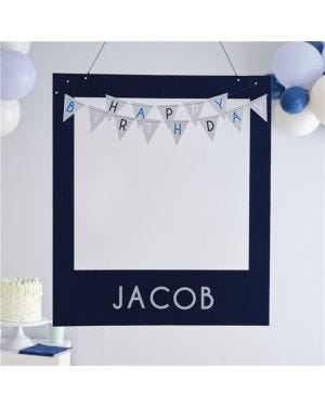 Blue Happy Birthday Personalisable Photobooth Frame