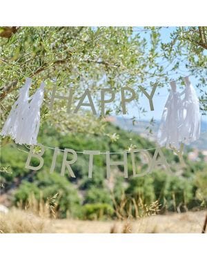 Eco Sage Green &#039;Happy Birthday&#039; Letter Banner With Tassels - 1.5m