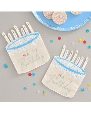 Cake Shaped Happy Birthday Eco Paper Napkins - 33cm (16pk)