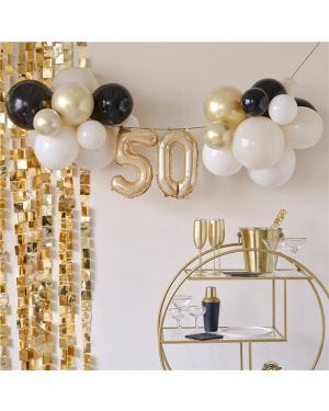 Champagne Noir 50th Latex Balloon Bunting Kit