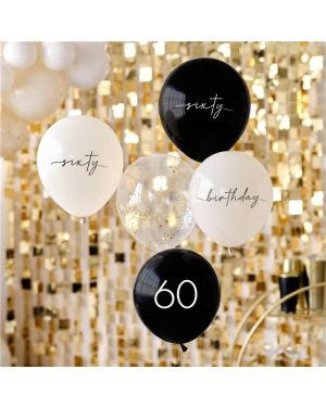 Champagne Noir 60th Birthday Latex Balloon Bouquet (5pk)