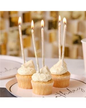 Nude &amp; Champagne Gold Tall Marble Candles (12pk)
