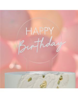 Clear &amp; White &#039;Happy  Birthday&#039; Cake Topper