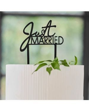 Contemporary Wedding Just Married Acrylic Cake Topper