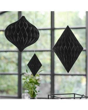 Contemporary Wedding Black Honeycomb Decorations (3pk)