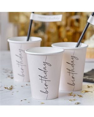 Nude and Black Paper Birthday Cups - 266ml (8pk)