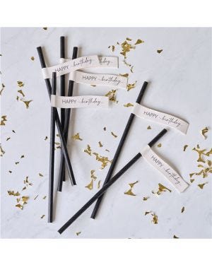 Black Happy Birthday Paper Straws (16pk)