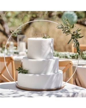 Secret Garden Wooden Cake Stand with White Metal Hoop