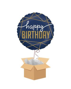 Navy Geode Happy Birthday Balloon - Delivered Inflated