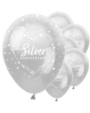 25th Silver Wedding Anniversary Balloons - 12&quot; Latex (6pk)