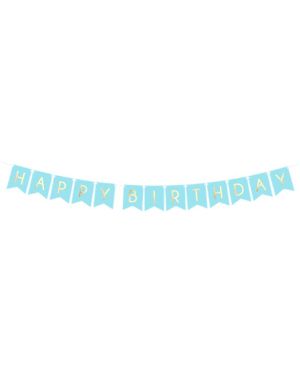 Pastel Blue &amp; Gold Happy Birthday Banner - 1.7m