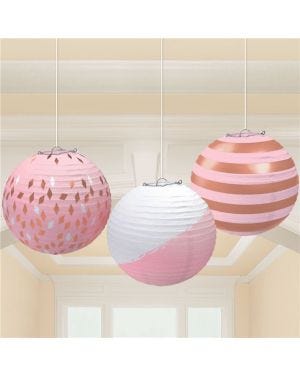 Rose Gold Blush Paper Lantern Decorations - 24cm (3pk)