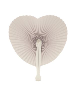 Hand Held White Heart Paper Fan - 14cm