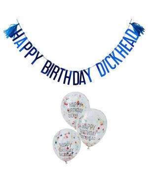 Happy Birthday Dickhead Banner &amp; Balloons Pack