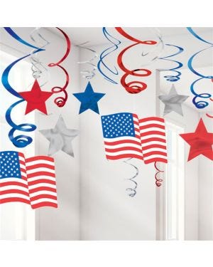 USA American Stars &amp; Stripes Hanging Swirls (30pk)