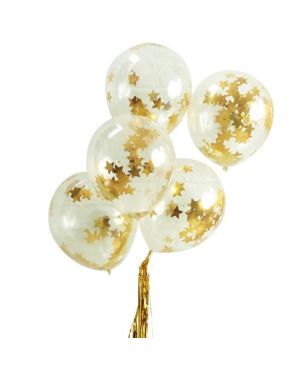 Gold Star Confetti Balloons - 12&quot; Latex (5pk)