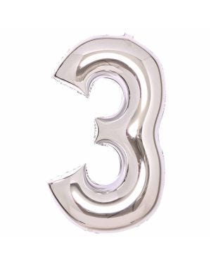 Number 3 Silver Foil Balloon - 34&quot;
