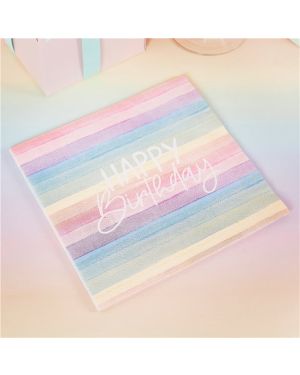 Eco Pastel Rainbow Happy Birthday Paper Napkins - 33cm (16pk)